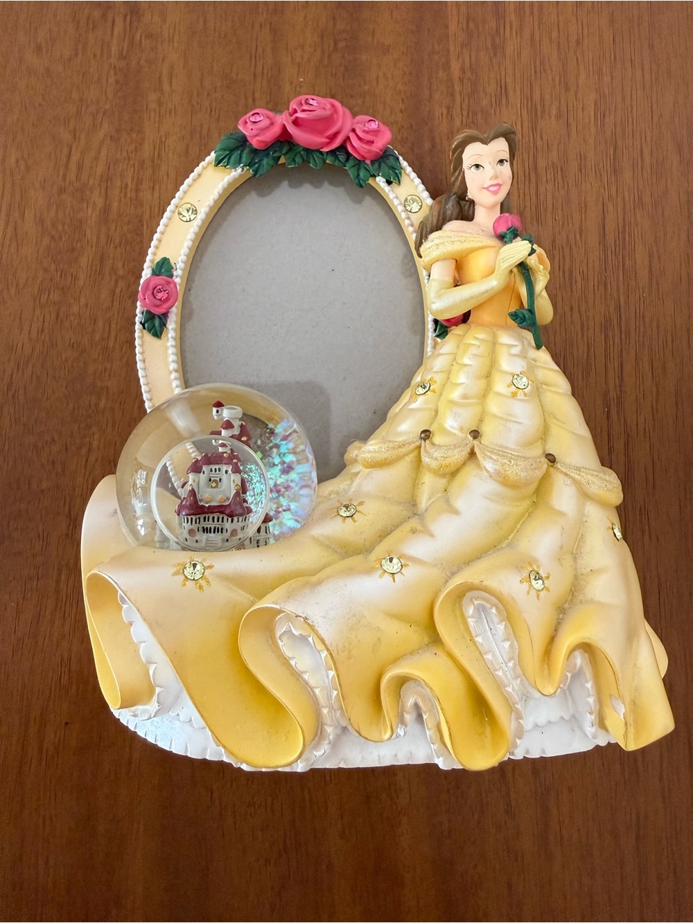 vintage Disney Beauty and the Beast Belle Picture Frame with Castle Snowglobe